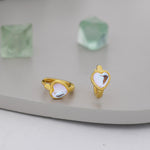 Moonstone Heart Huggie Hoop Earrings in Sterling Silver, Silver or Gold, Simulated Moonstone Heart Hoops, Heart Hoops