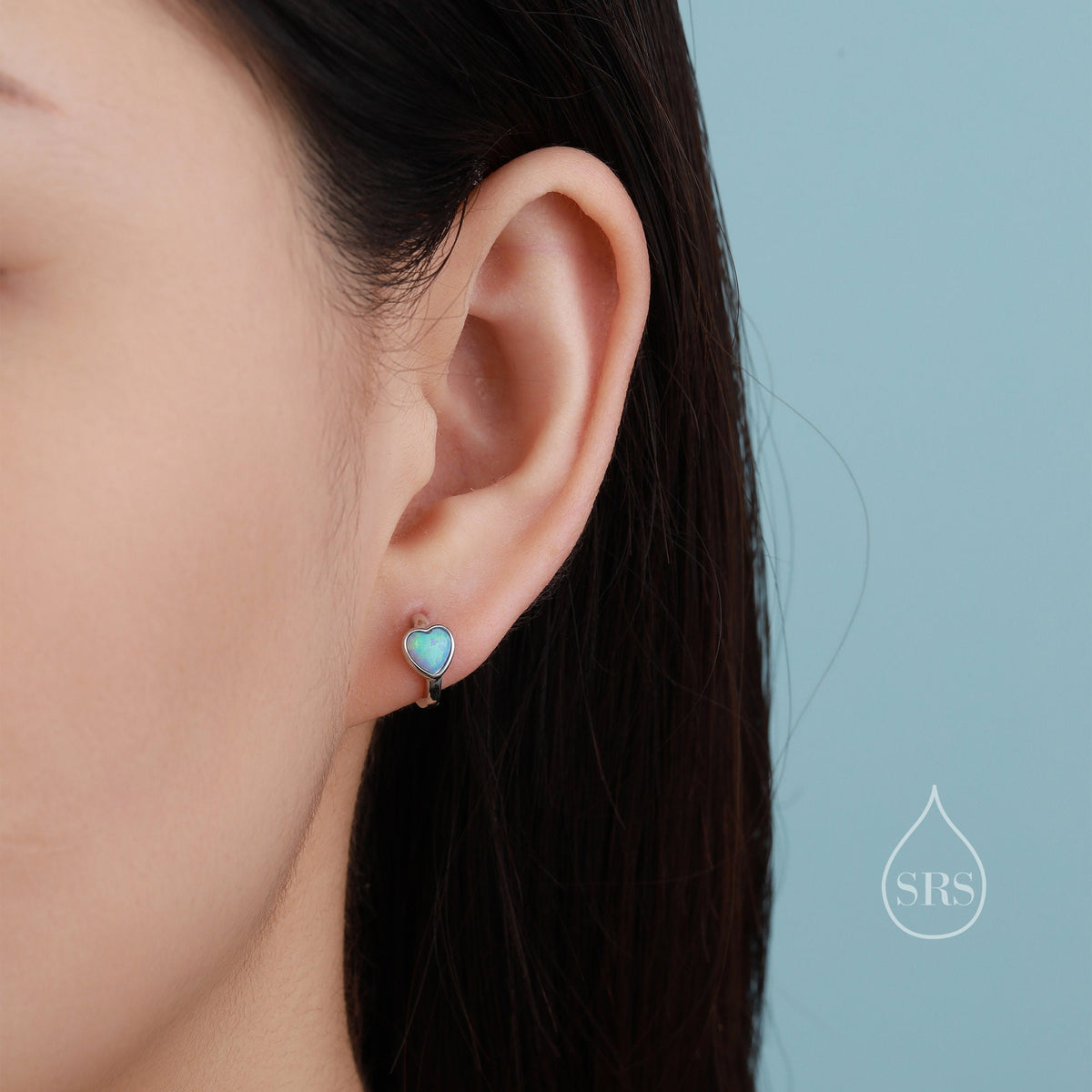 White Opal Heart Huggie Hoop Earrings in Sterling Silver, Silver or Gold, Lab Opal Heart Hoops, Heart Hoops