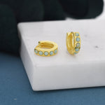 Mystic Green Opal Huggie Hoop Earrings in Sterling Silver, Silver or Gold, Lab Opal Hoops