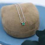 Extra Tiny Emerald Green CZ Necklace in Sterling Silver, Silver or Gold, Diamond Cut CZ Pendant Necklace, May Birthstone