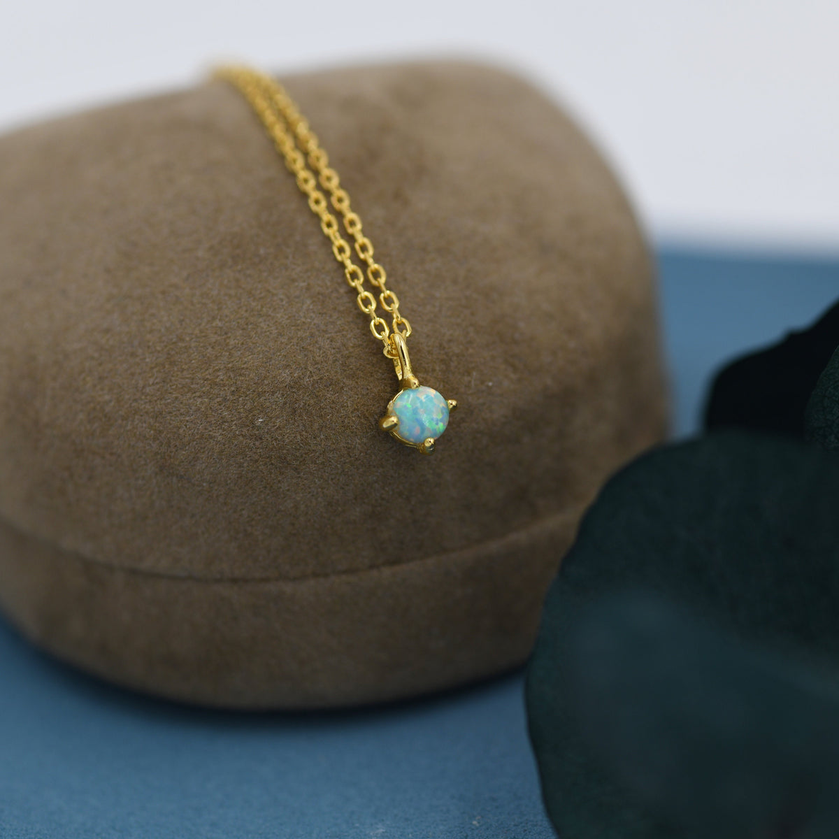 Very Small Green Opal Pendant Necklace in Sterling Silver, Silver or Gold, 5mm Lab Opal Necklace, Single Opal Necklace, Fire Opal Necklace