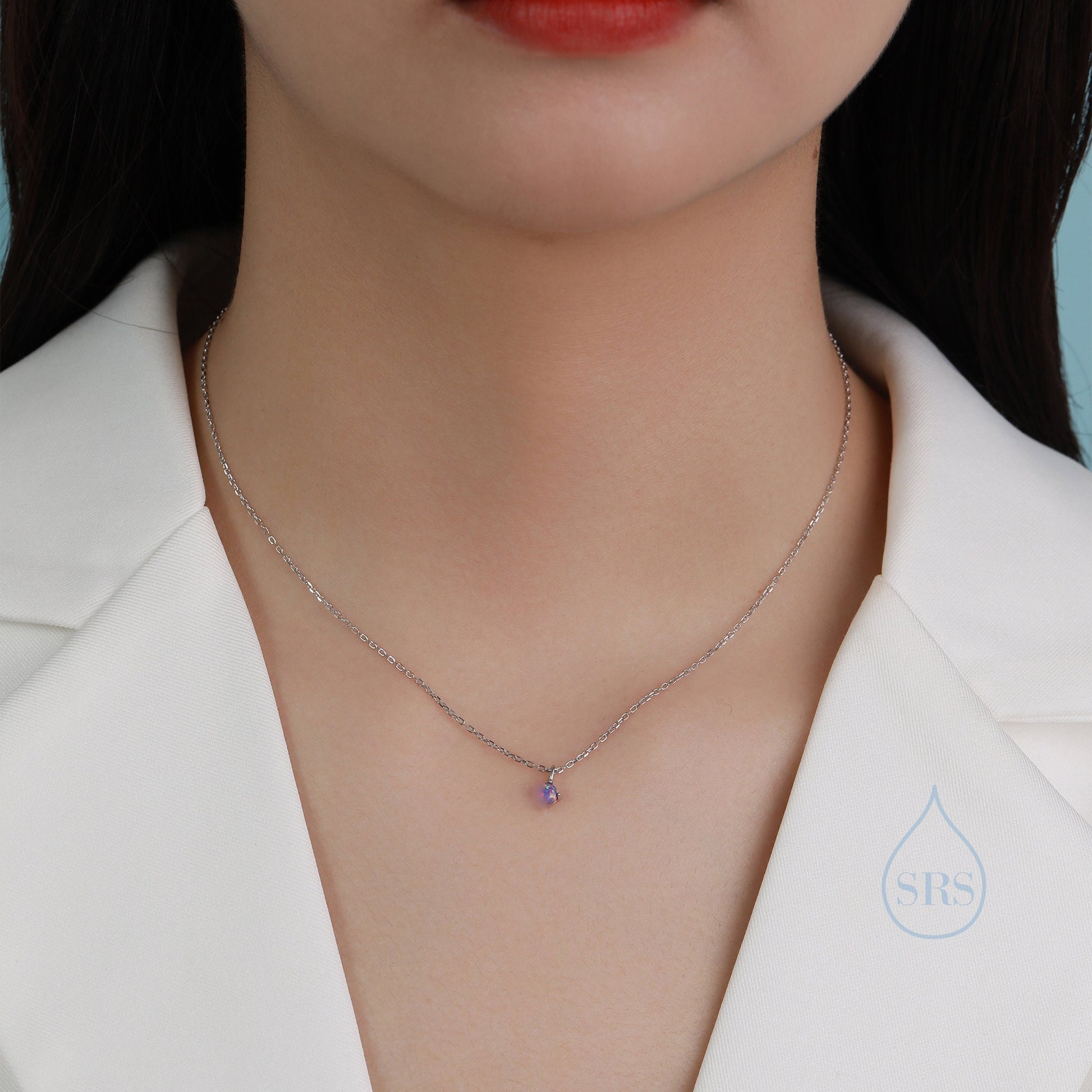 Very Small White Opal Pendant Necklace in Sterling Silver, Silver or Gold, 5mm Lab Opal Necklace, Single Opal Necklace