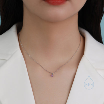 Very Small White Opal Pendant Necklace in Sterling Silver, Silver or Gold, 5mm Lab Opal Necklace, Single Opal Necklace