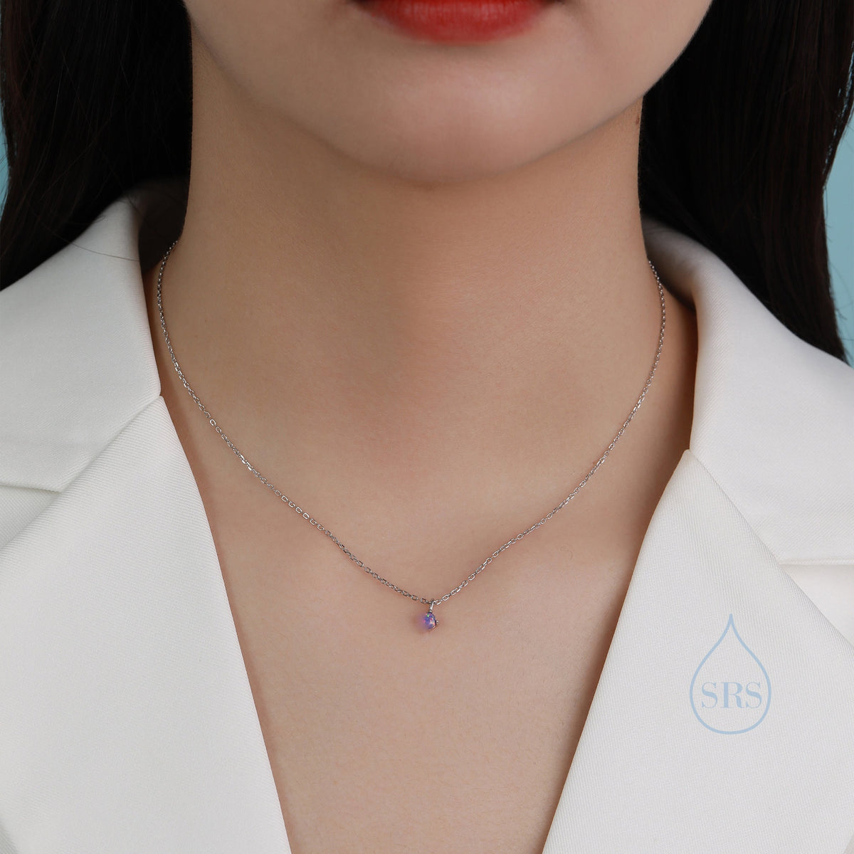 Very Small Cosmic Purple Opal Pendant Necklace in Sterling Silver, Silver or Gold, 5mm Lab Opal Necklace, Single Opal Necklace