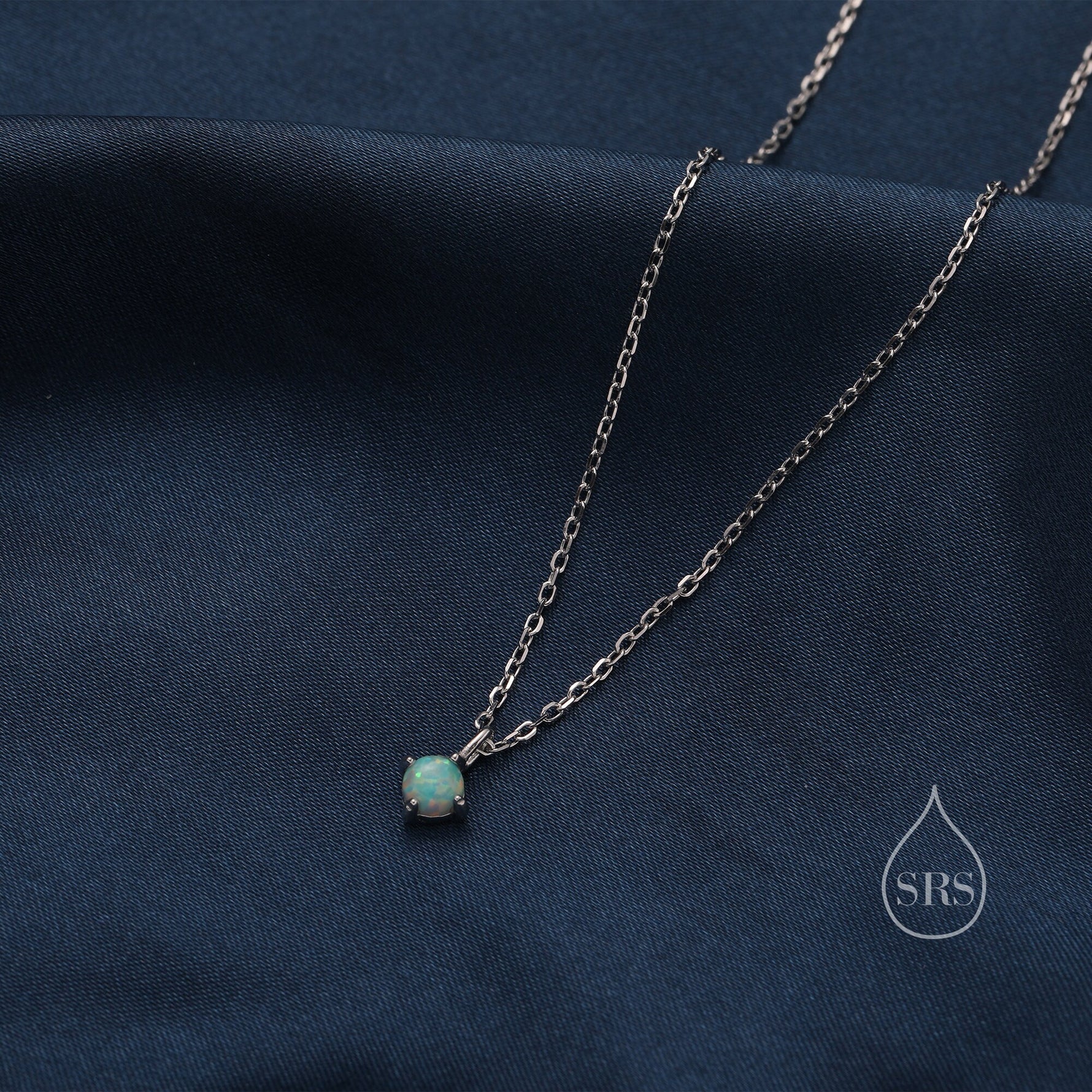 Very Small Green Opal Pendant Necklace in Sterling Silver, Silver or Gold, 5mm Lab Opal Necklace, Single Opal Necklace, Fire Opal Necklace