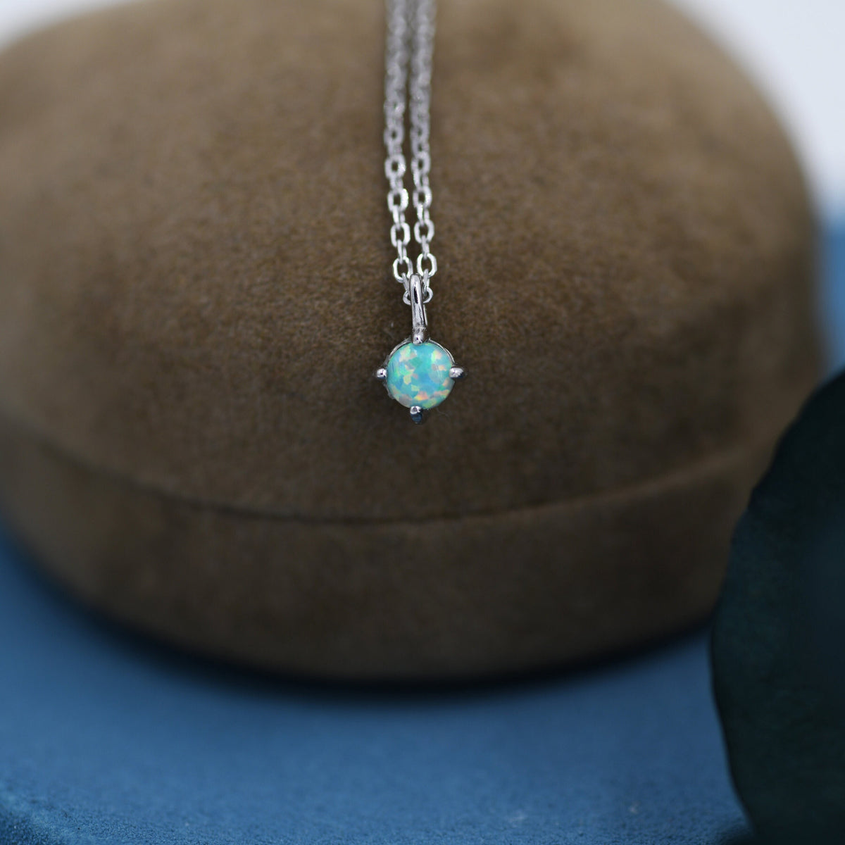 Very Small Green Opal Pendant Necklace in Sterling Silver, Silver or Gold, 5mm Lab Opal Necklace, Single Opal Necklace, Fire Opal Necklace