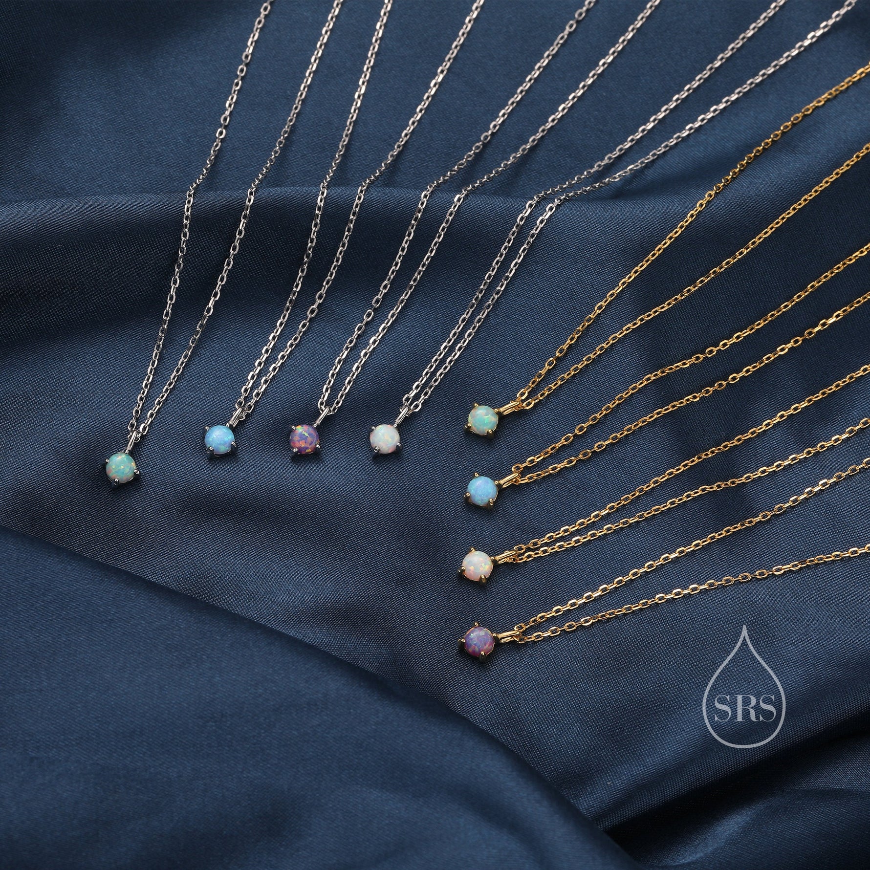 Very Small White Opal Pendant Necklace in Sterling Silver, Silver or Gold, 5mm Lab Opal Necklace, Single Opal Necklace