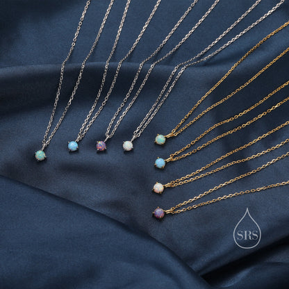 Very Small Cosmic Purple Opal Pendant Necklace in Sterling Silver, Silver or Gold, 5mm Lab Opal Necklace, Single Opal Necklace