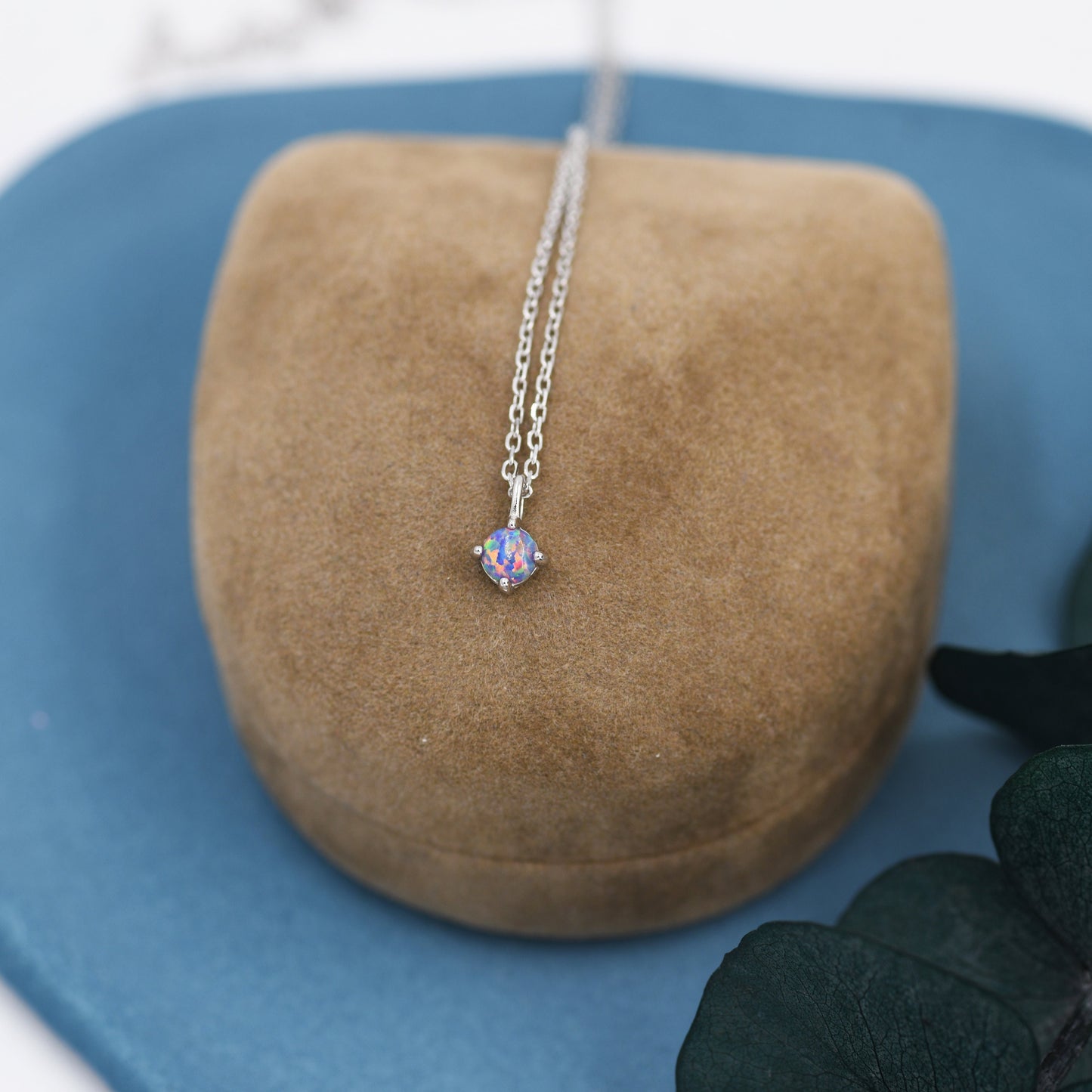 Very Small Cosmic Purple Opal Pendant Necklace in Sterling Silver, Silver or Gold, 5mm Lab Opal Necklace, Single Opal Necklace