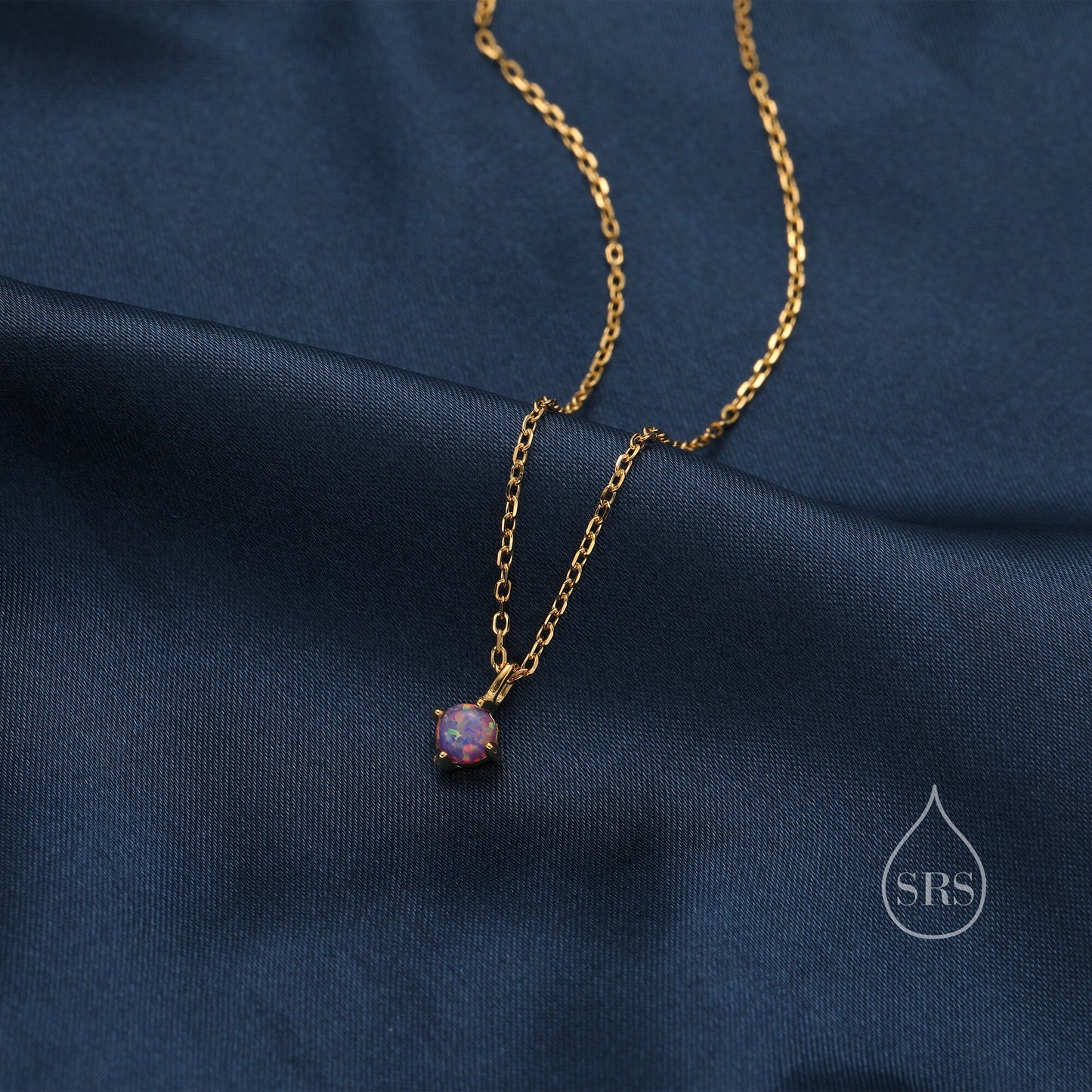 Very Small Cosmic Purple Opal Pendant Necklace in Sterling Silver, Silver or Gold, 5mm Lab Opal Necklace, Single Opal Necklace