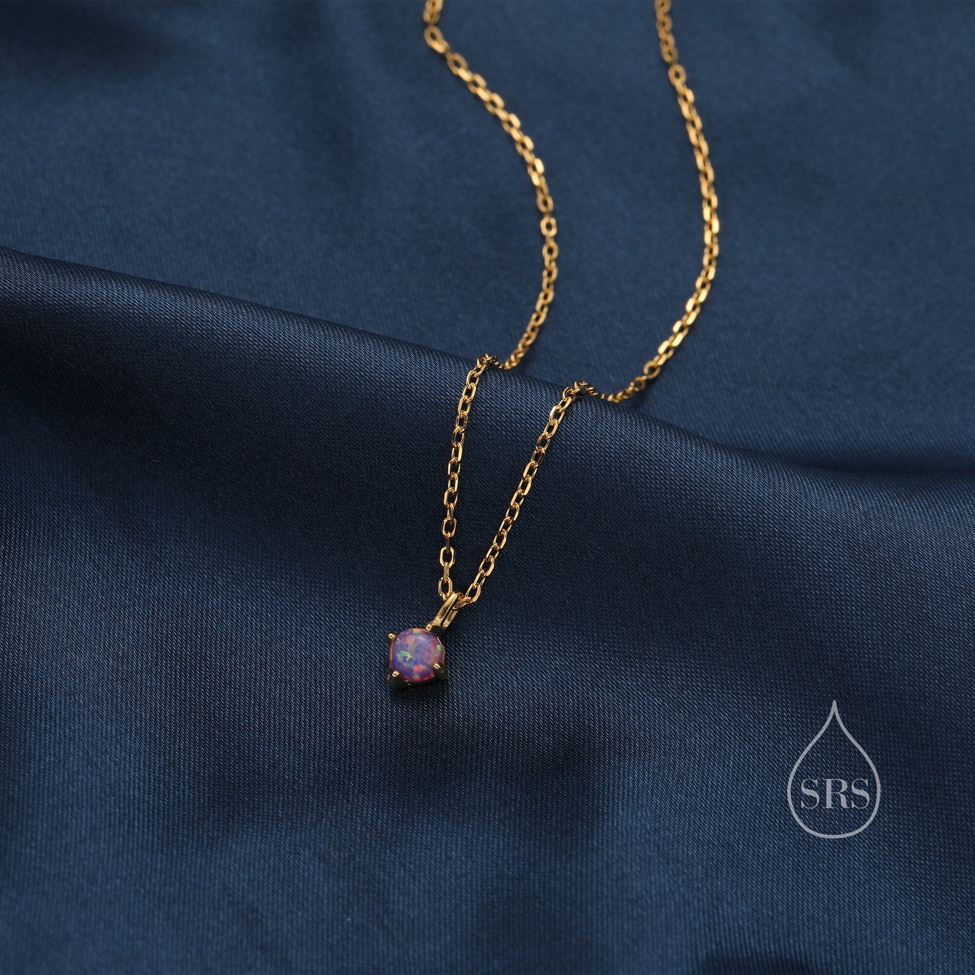 Very Small Cosmic Purple Opal Pendant Necklace in Sterling Silver, Silver or Gold, 5mm Lab Opal Necklace, Single Opal Necklace