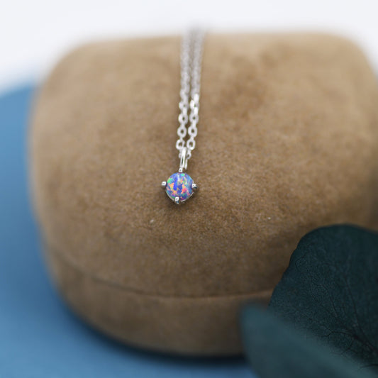 Very Small Cosmic Purple Opal Pendant Necklace in Sterling Silver, Silver or Gold, 5mm Lab Opal Necklace, Single Opal Necklace