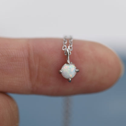 Very Small White Opal Pendant Necklace in Sterling Silver, Silver or Gold, 5mm Lab Opal Necklace, Single Opal Necklace