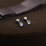 Moonstone Screw back Earrings in Sterling Silver, Bezel, Aurora Barbell Earrings, Lab-created Crystal Dot Earrings, Piercing Jewellery