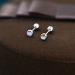 Moonstone Screw back Earrings in Sterling Silver, Bezel, Aurora Barbell Earrings, Lab-created Crystal Dot Earrings, Piercing Jewellery
