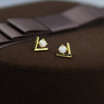 Sterling Silver Opal Chevron Stud Earrings, V shape Opal Earrings, Geometric Opal Earrings, Lab Opal Studs