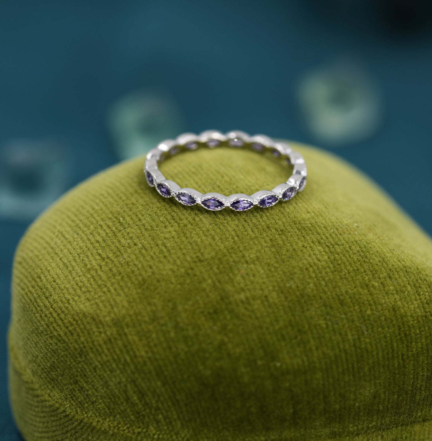 Amethyst Purple Marquise CZ Infinity Ring in Sterling Silver, Skinny Marquise Ring US 5 - 8