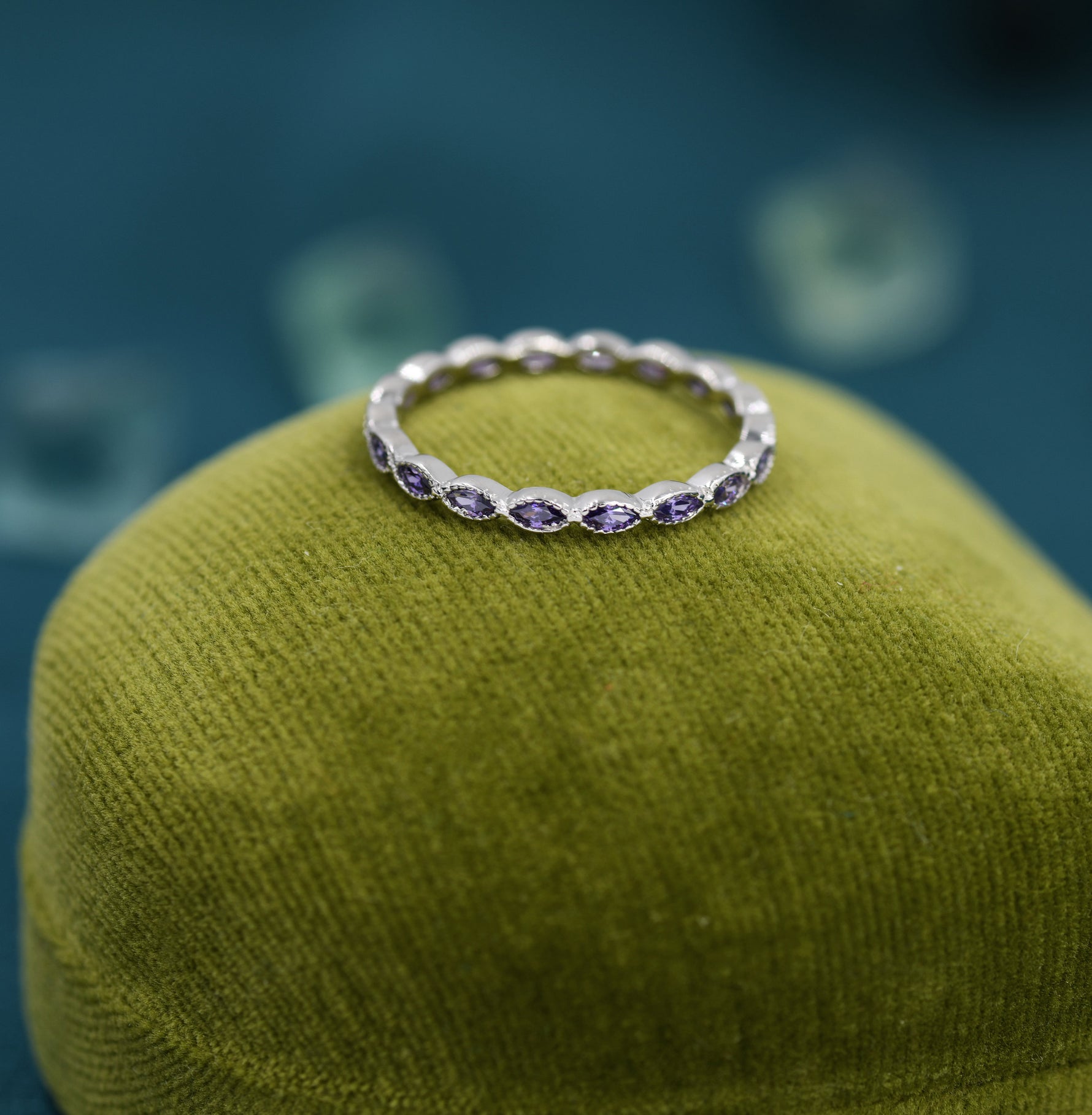 Amethyst Purple Marquise CZ Infinity Ring in Sterling Silver, Skinny Marquise Ring US 5 - 8