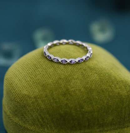 Amethyst Purple Marquise CZ Infinity Ring in Sterling Silver, Skinny Marquise Ring US 5 - 8