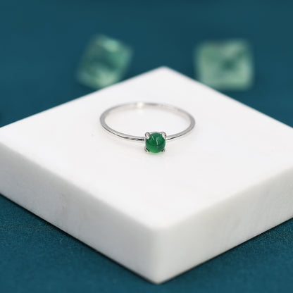 Genuine Green Onyx Ring in Sterling Silver, US 5 - 8, Natural Green Onyx Stone Ring,  Four Prong Solitaire Ring