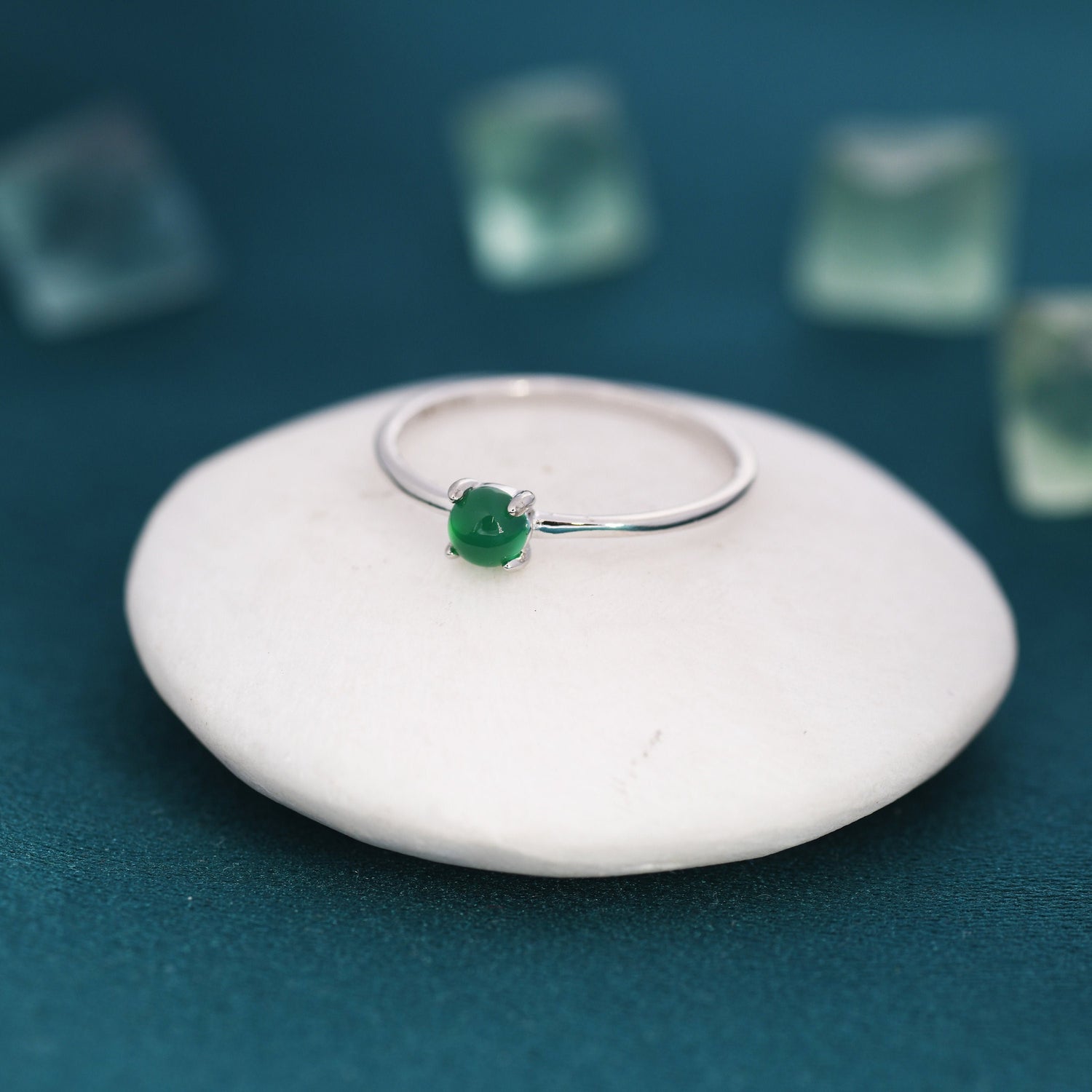 Green Onyx Four Prong Gemstone Ring