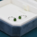 Genuine Jade Crystal Huggie Hoop Earrings in Sterling Silver, 4mm Natural Jade Open Hoops, Pull Through Threaders, Half Hoops, C Shape Hoops