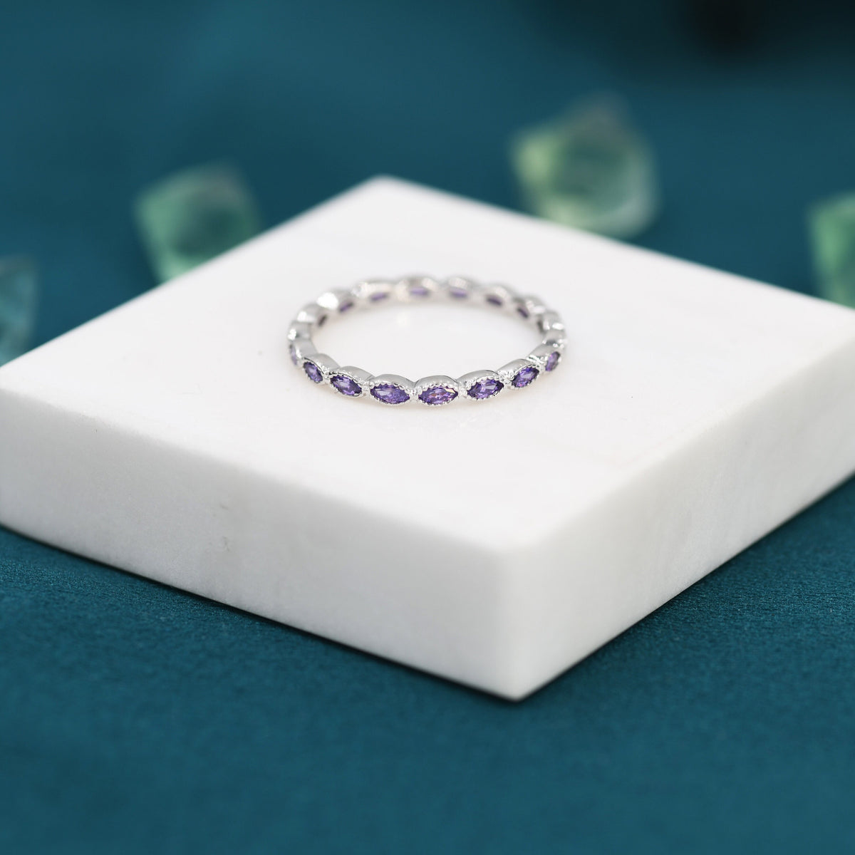 Amethyst Purple Marquise CZ Infinity Ring in Sterling Silver, Skinny Marquise Ring US 5 - 8