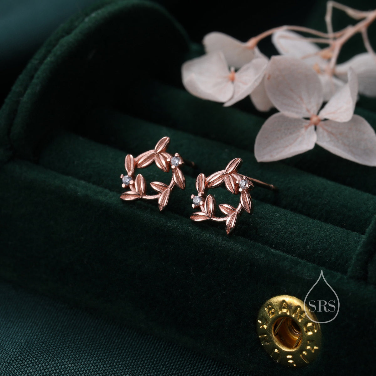 Sterling Silver Tiny Wreath Stud Earrings - Silver or Gold, CZ Circle Flower Stud Earrings, Wedding, Bridal, Christmas Earrings