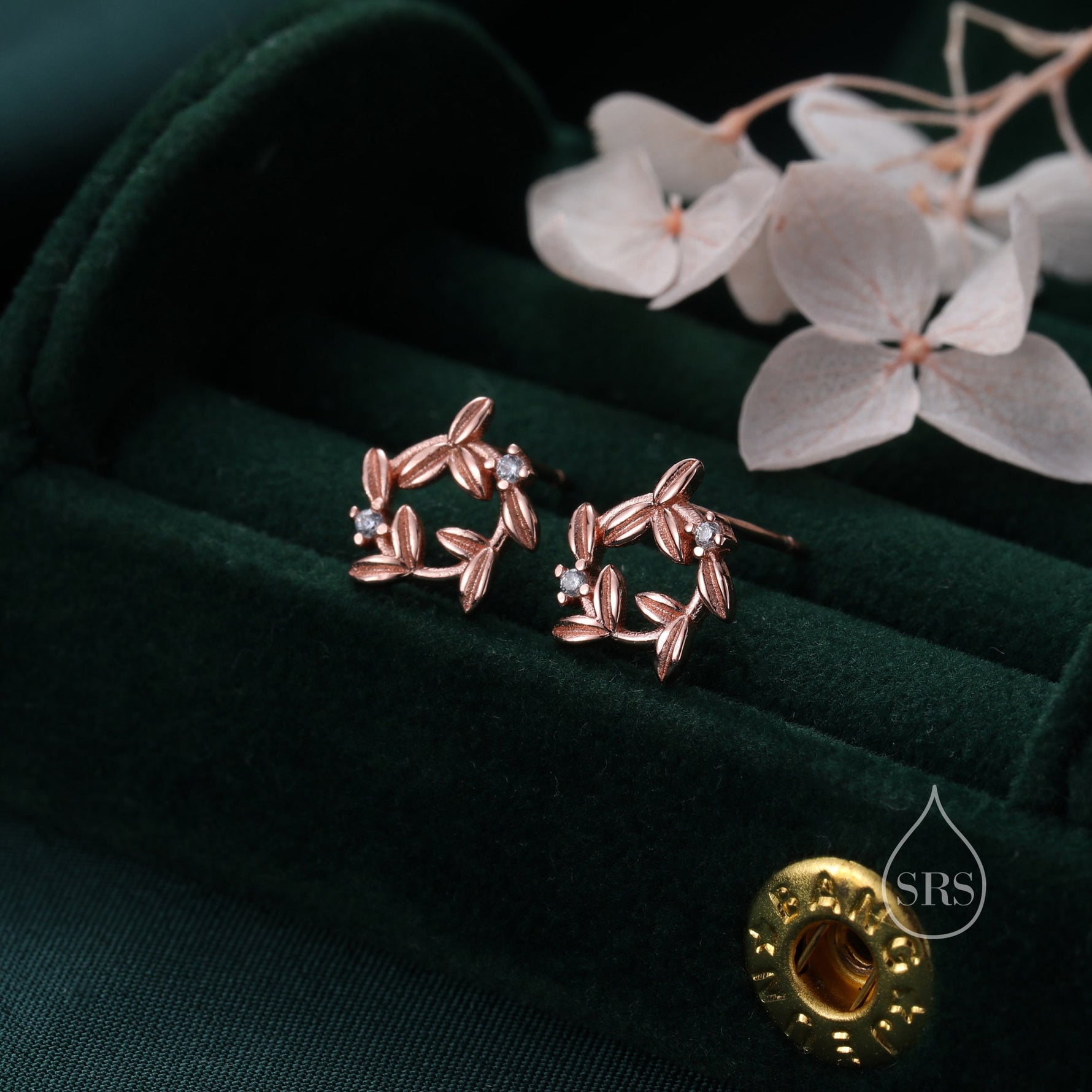 Sterling Silver Tiny Wreath Stud Earrings - Silver or Gold, CZ Circle Flower Stud Earrings, Wedding, Bridal, Christmas Earrings