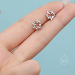 Sterling Silver Tiny Wreath Stud Earrings - Silver or Gold, CZ Circle Flower Stud Earrings, Wedding, Bridal, Christmas Earrings