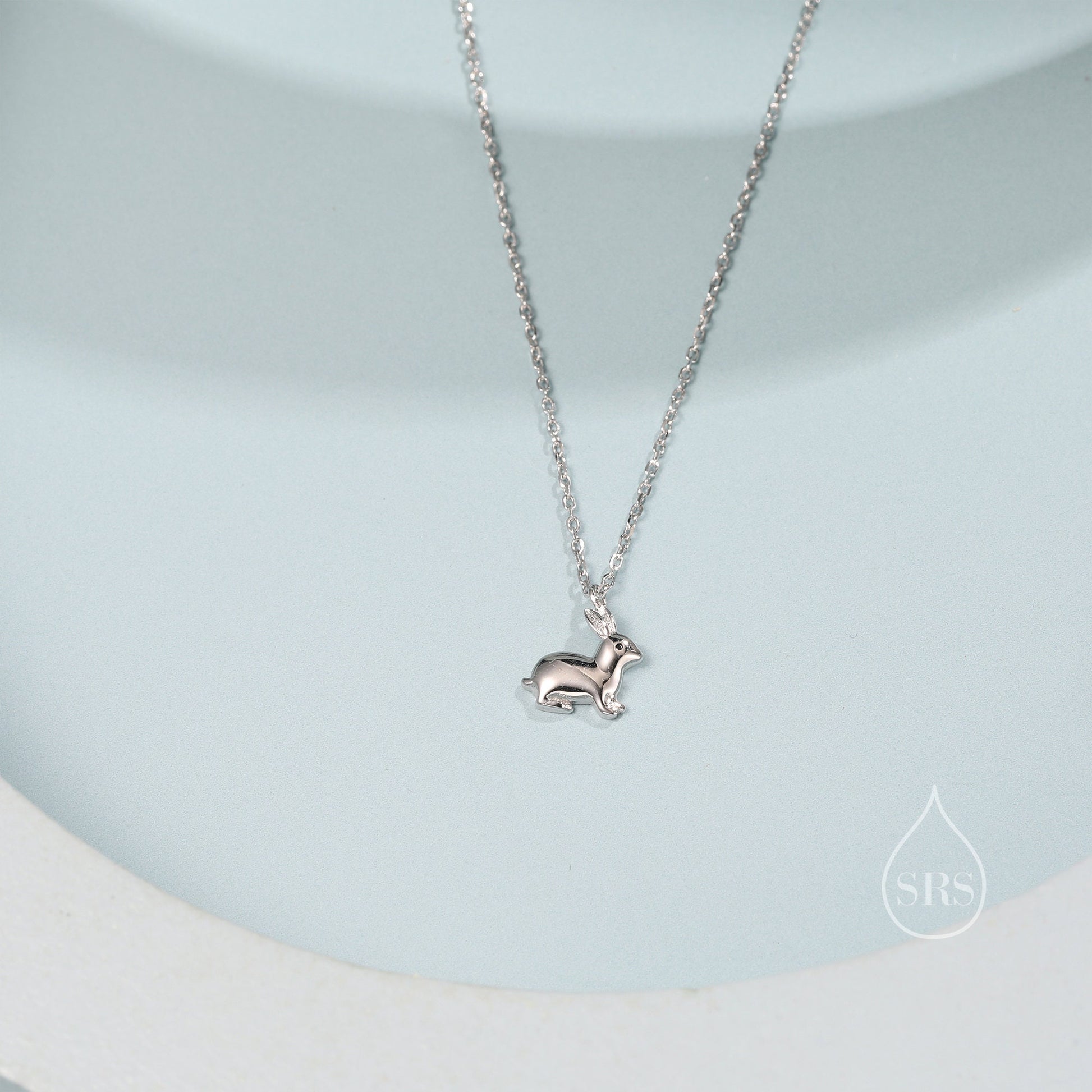 Tiny Little Rabbit Pendant Necklace in Sterling Silver, Silver Rabbit Necklace, Silver Hare Necklace