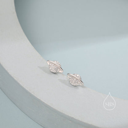 CZ Saturn Planet Stud Earrings in Sterling Silver, Silver or Gold or Rose Gold, Planet Earrings, Saturn Earrings