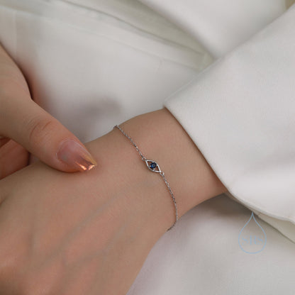 Evil Eye Bracelet in Sterling Silver, Silver or Gold, Hamsa Hand Evil Eye Bracelet, Sapphire Blue CZ Eye Bracelet