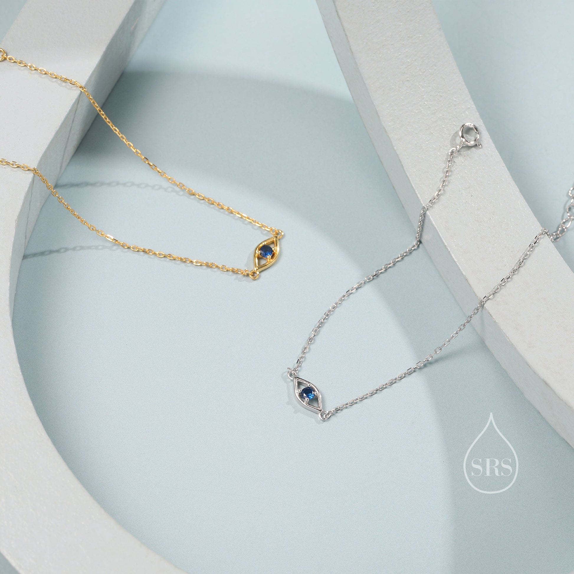 Evil Eye Bracelet in Sterling Silver, Silver or Gold, Hamsa Hand Evil Eye Bracelet, Sapphire Blue CZ Eye Bracelet