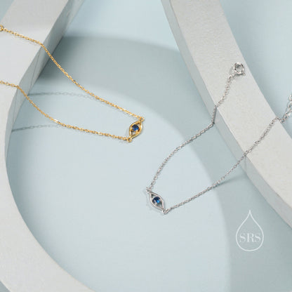 Evil Eye Bracelet in Sterling Silver, Silver or Gold, Hamsa Hand Evil Eye Bracelet, Sapphire Blue CZ Eye Bracelet
