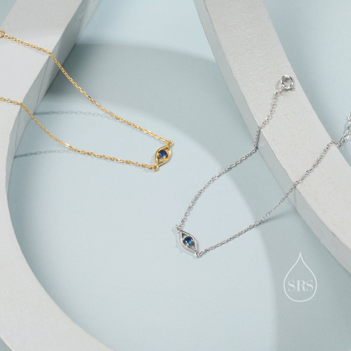 Evil Eye Bracelet in Sterling Silver, Silver or Gold, Hamsa Hand Evil Eye Bracelet, Sapphire Blue CZ Eye Bracelet