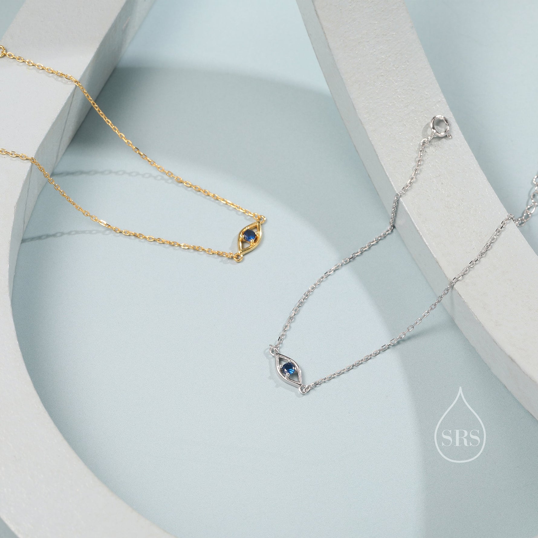 Evil Eye Bracelet in Sterling Silver, Silver or Gold, Hamsa Hand Evil Eye Bracelet, Sapphire Blue CZ Eye Bracelet