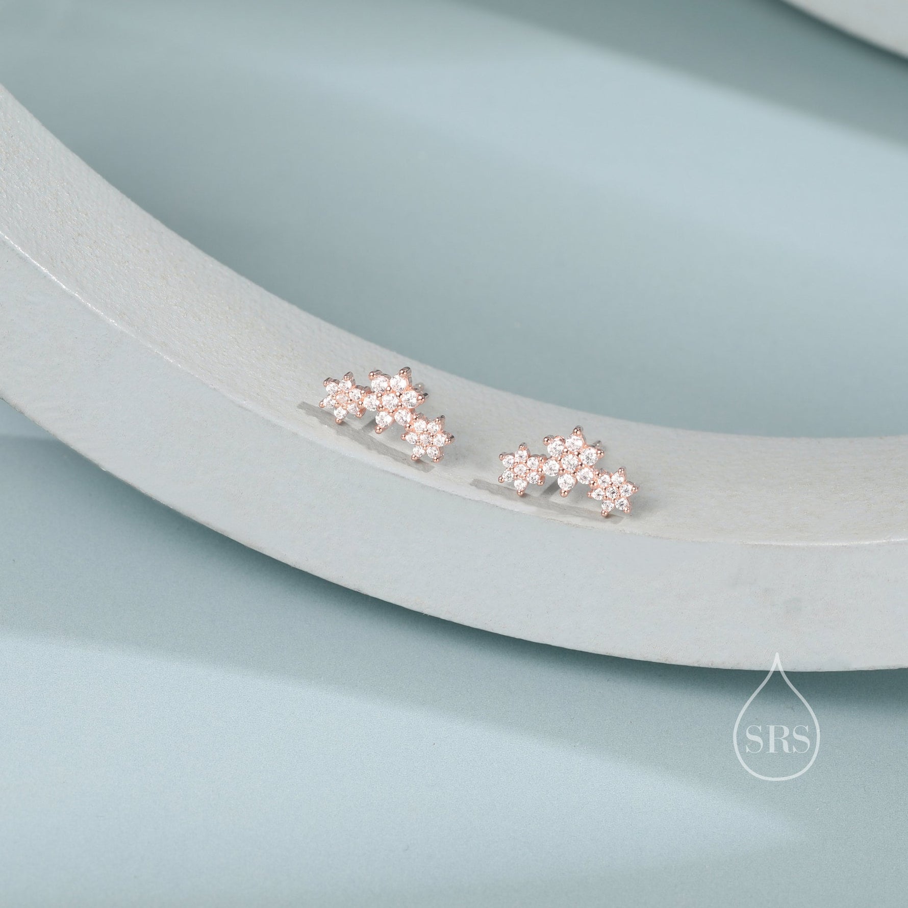 Tiny Flower Bouquet CZ Cluster Stud Earrings in Sterling Silver