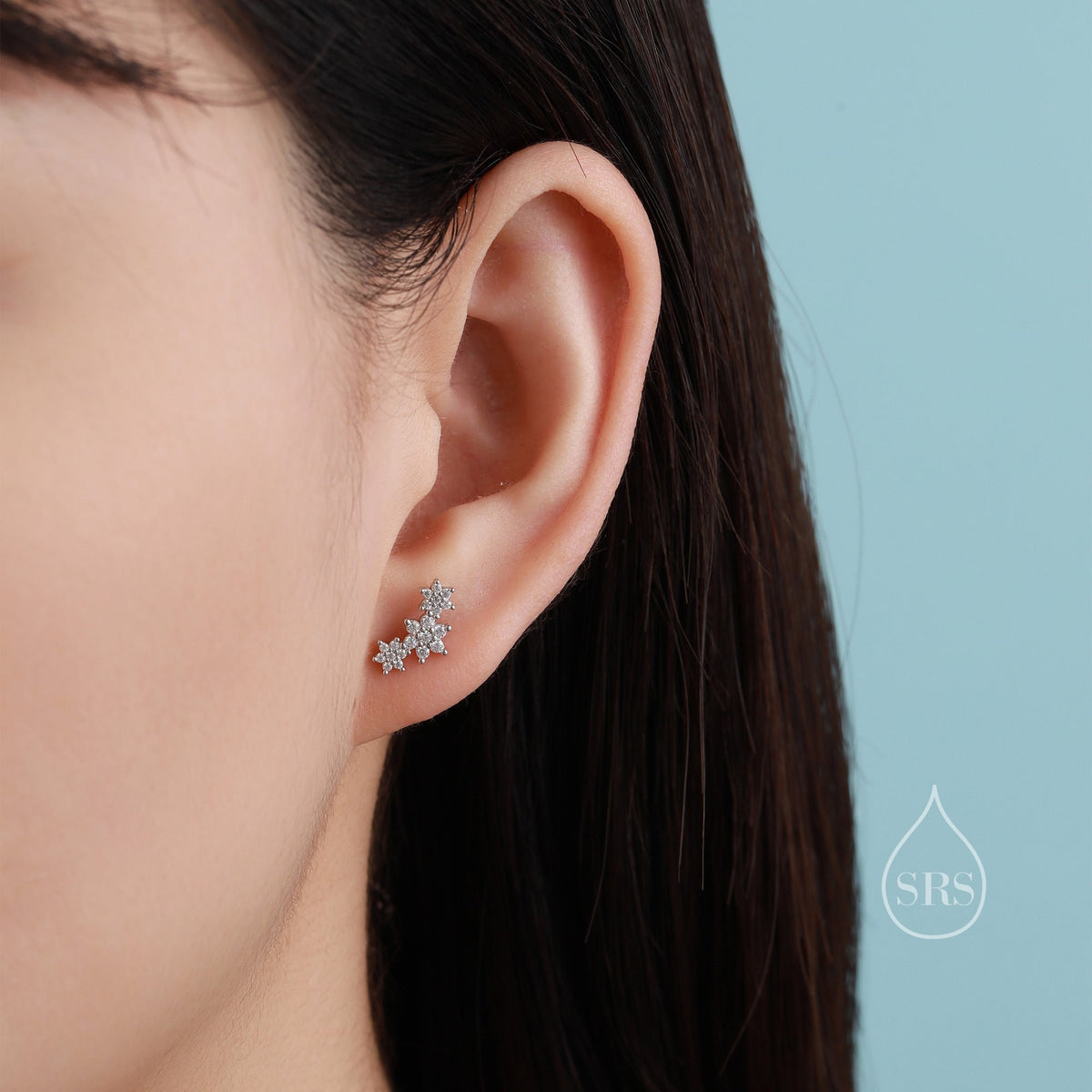 Tiny Flower Bouquet 18G Screw Back Earrings in Sterling Silver