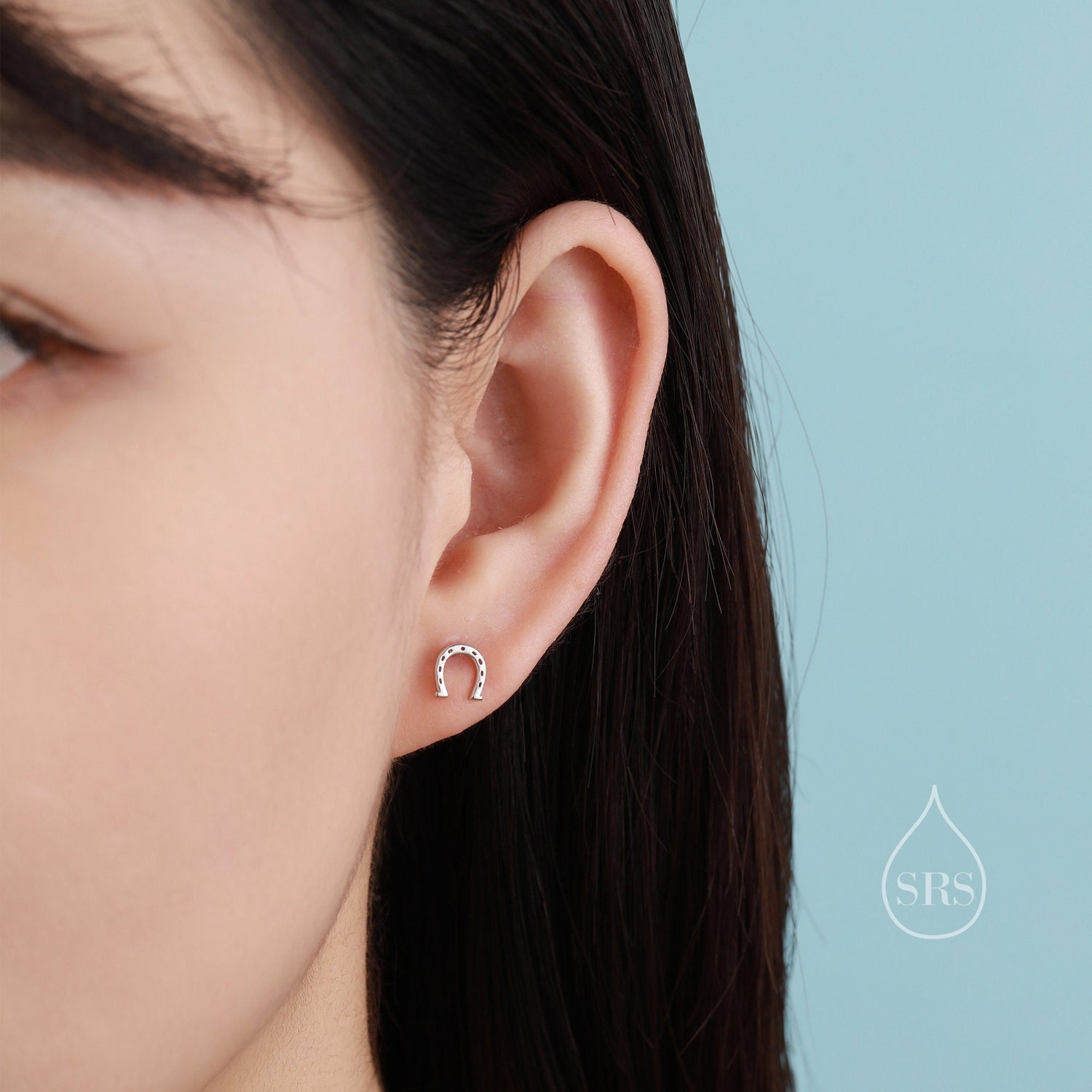 Very Tiny Mismatched Running Horse and Horseshoe Stud Earrings in Sterling Silver, Asymmetric Horse Shoe Stud, Horse Shoe Earrings