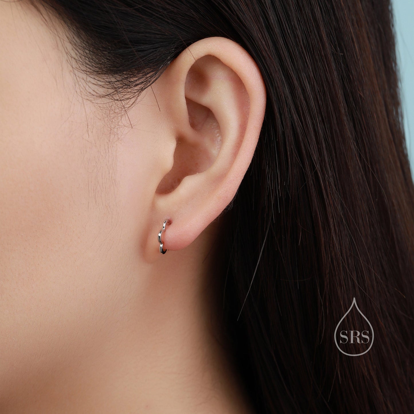 Tiny Flower Hoop Earrings in Sterling Silver, Silver Gold or Rose Gold, Flower Open Hoops, Pull Through Threaders, Half Hoops