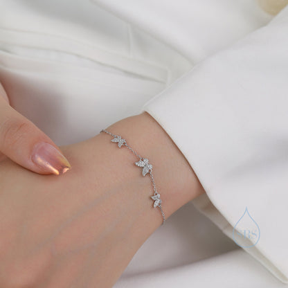 CZ Butterfly Floating Bracelet in Sterling Silver, Silver or Gold or Rose gold, Satellite Crystal Bracelet, Solid Silver Bracelet