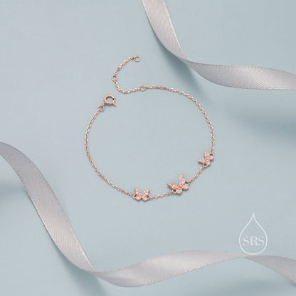 CZ Butterfly Floating Bracelet in Sterling Silver, Silver or Gold or Rose gold, Satellite Crystal Bracelet, Solid Silver Bracelet
