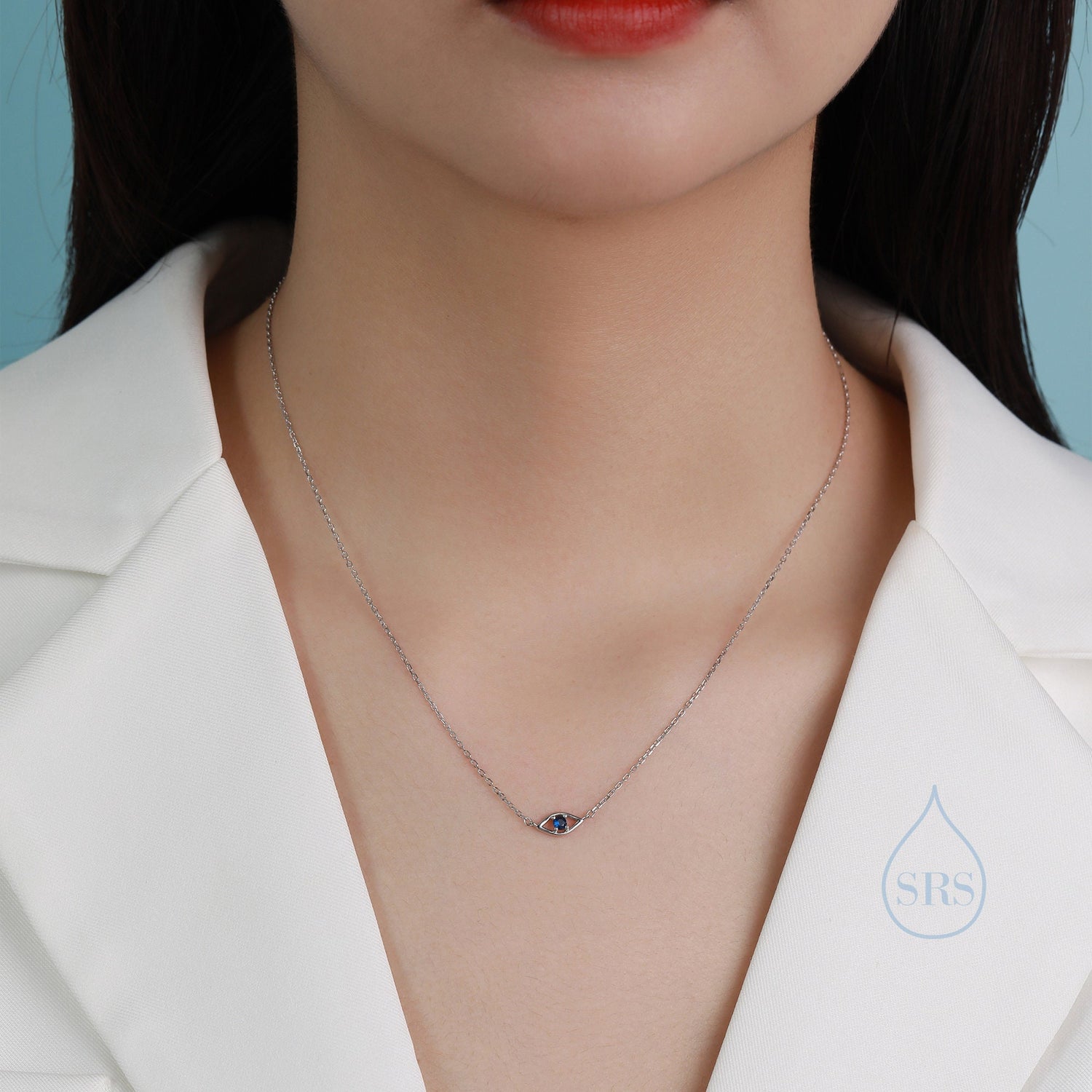 Evil Eye Necklace in Sterling Silver, Silver or Gold, Hamsa Hand Evil Eye Necklace, Sapphire Blue CZ Eye Necklace