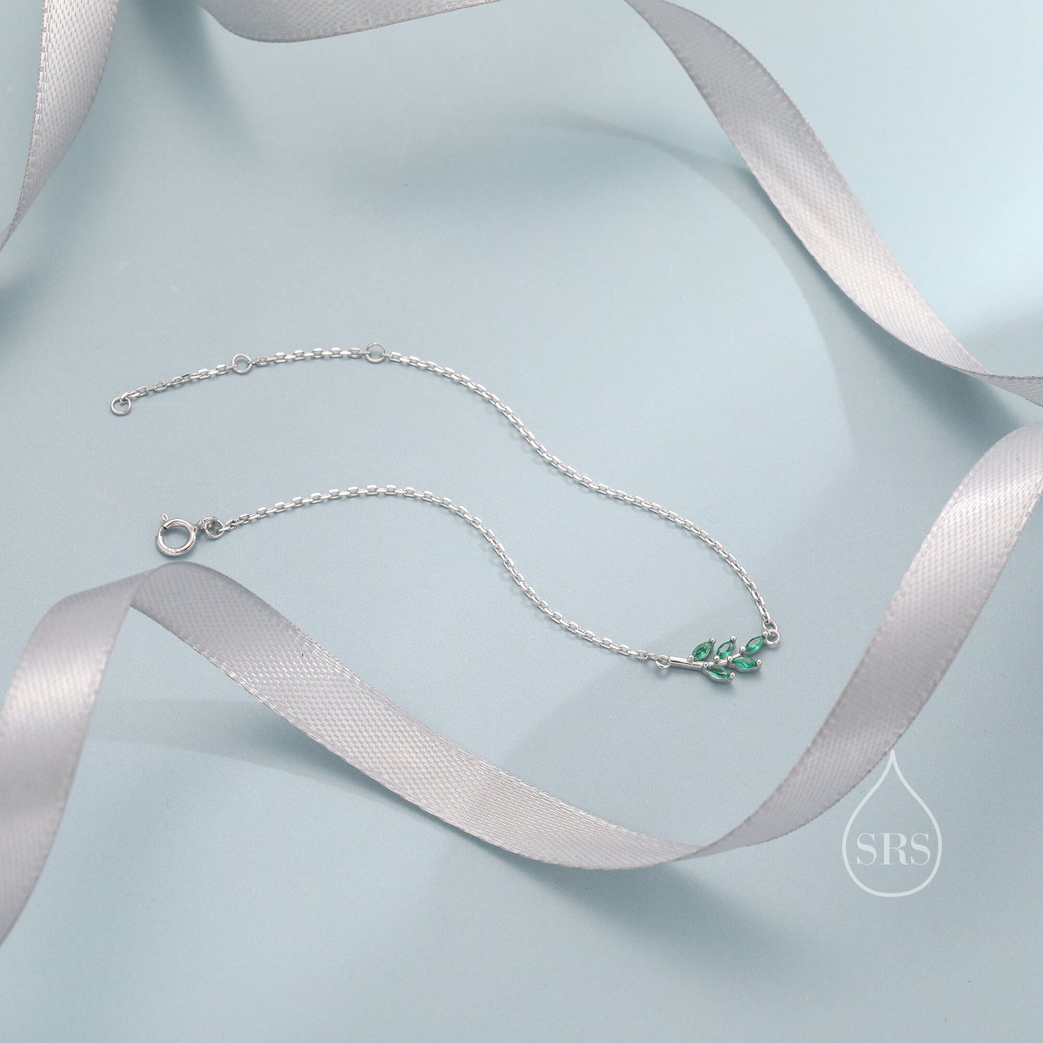 Green CZ Olive Leaf Motif Bracelet
