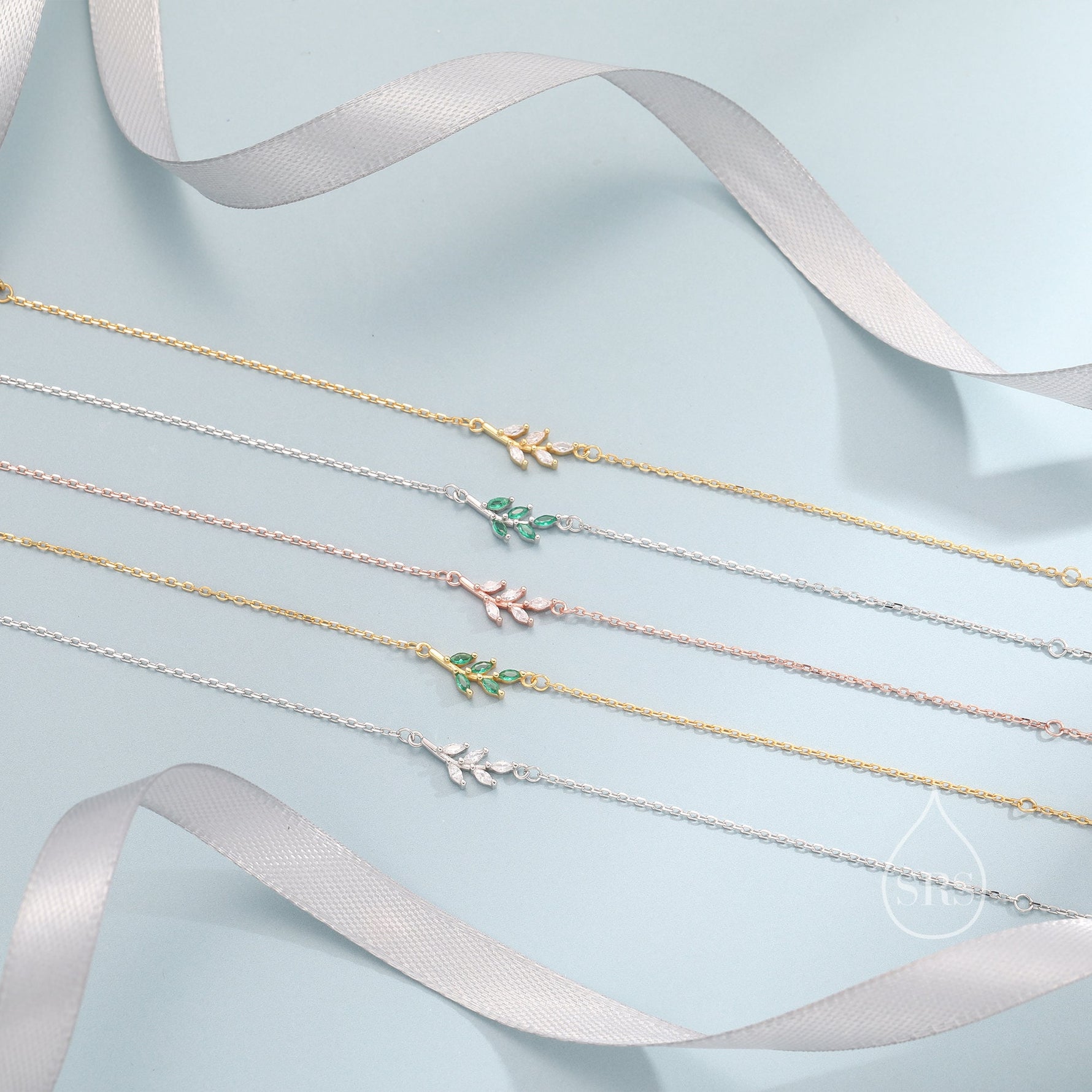 Green CZ Olive Leaf Motif Bracelet