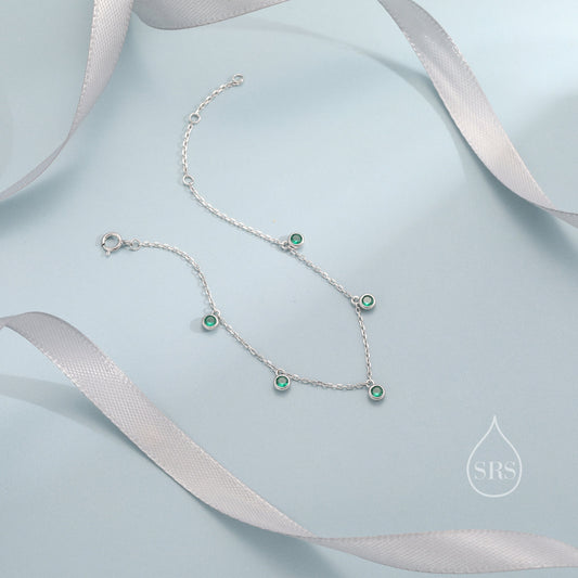 Emerald Green CZ Dangle Bracelet in Sterling Silver, Silver or Gold or Rose Gold, Satellite Crystal Bracelet