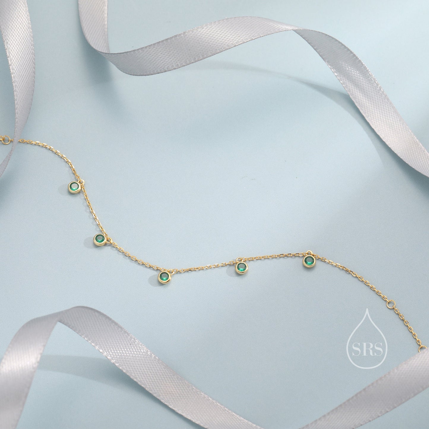 Emerald Green CZ Dangle Bracelet in Sterling Silver, Silver or Gold or Rose Gold, Satellite Crystal Bracelet