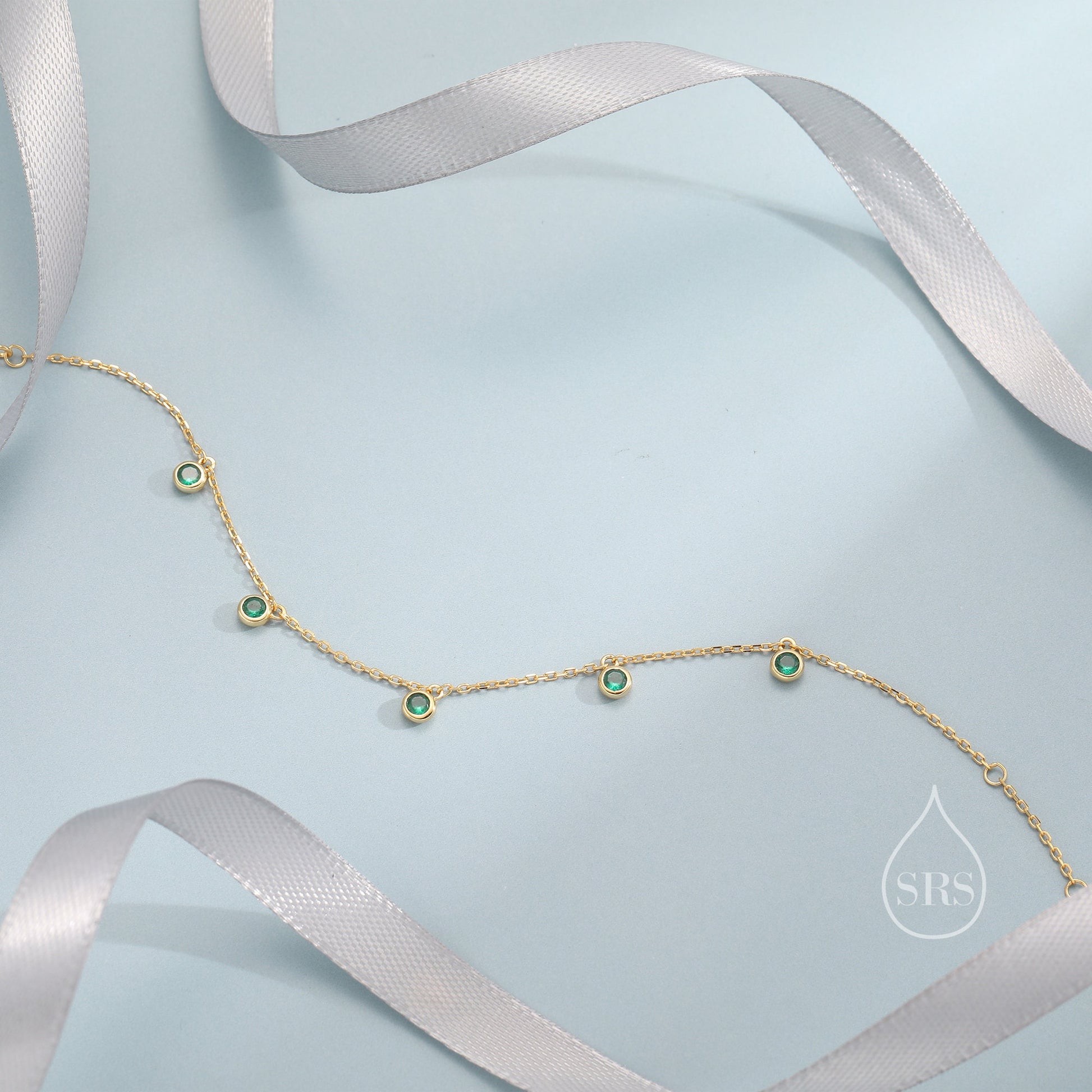 Emerald Green CZ Dangle Bracelet in Sterling Silver, Silver or Gold or Rose Gold, Satellite Crystal Bracelet