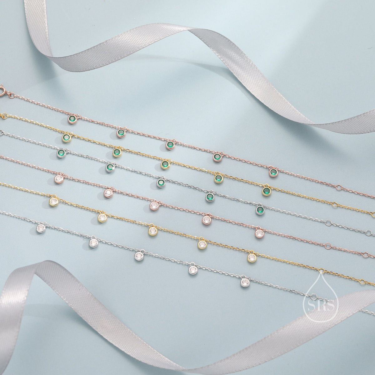 Emerald Green CZ Dangle Bracelet in Sterling Silver, Silver or Gold or Rose Gold, Satellite Crystal Bracelet